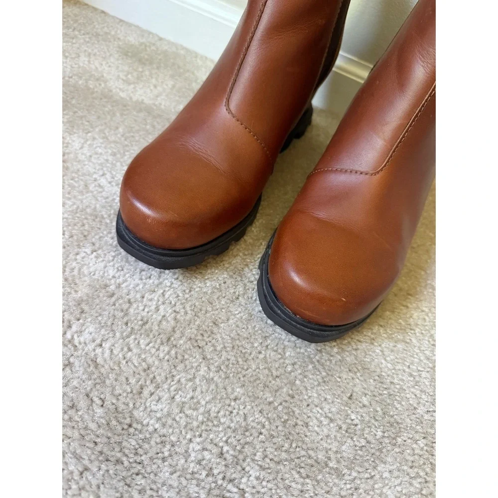 Sorel Bootie Boots Joan Of Arctic Wedge III Chelsea Wedge Leather Brown Size 10